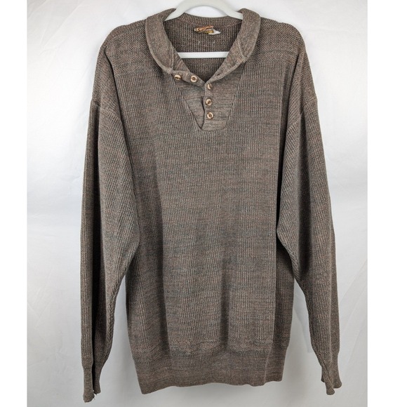 Vtg Cabelas Mens Knit Pullover Sweater Brown Button Long Sleeve XL Heavyweight - Picture 2 of 10